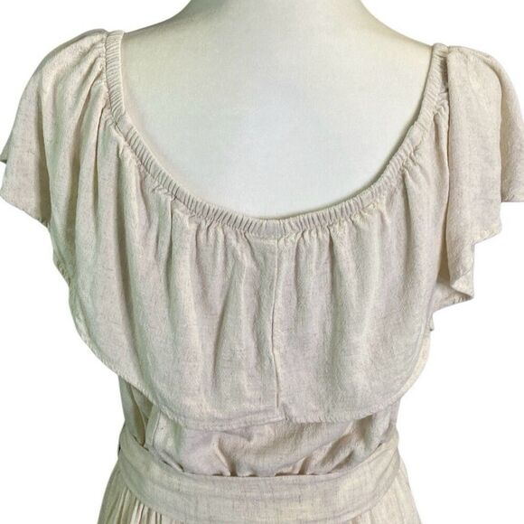 Torrid Linen Blend Peasant Dress Size 2X Natural Tan Farmcore Minimalist Pockets - Picture 4 of 10
